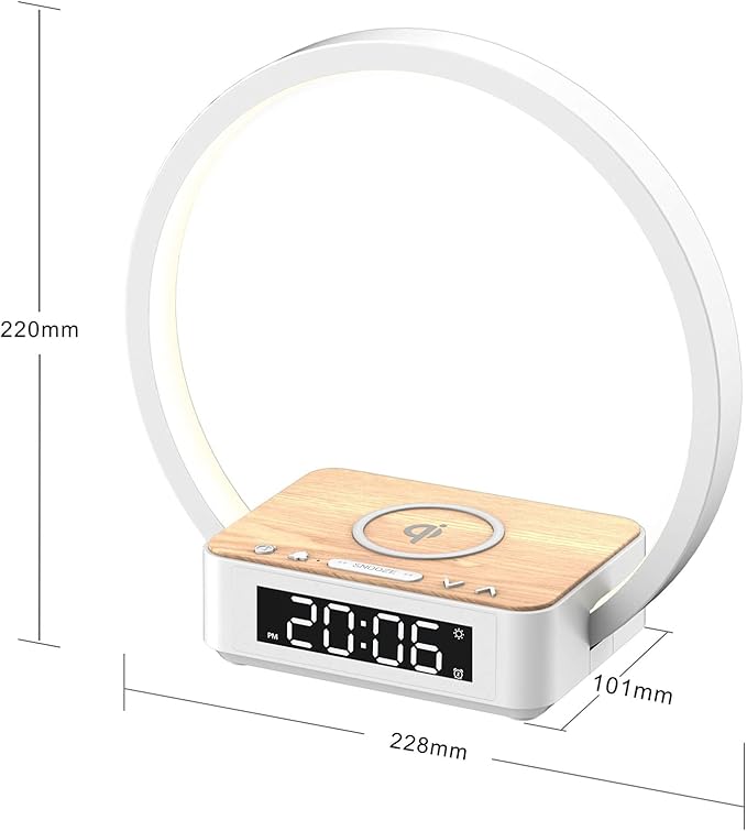 Desk Lamp with Alarm Clock Qi Wireless Charger, Touch Lamp for bedroom 3 Light Hues, Bedside Lamp 10W Max Wireless Charging Table Lamp LED Eye-Caring Reading Nightstand Light for Living Room