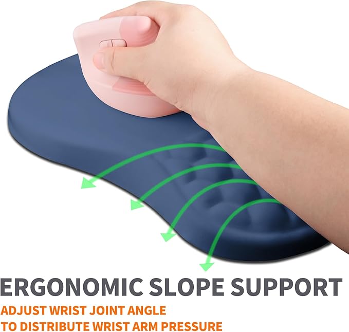 Ergonomic Joint Wrist Support Mouse Pad with Memory Foam Cushion Massage Bump, Carpal Tunnel Mousepad Slope Design for Wrist Rest, 11.8x7.9 in, Dark Steel Blue