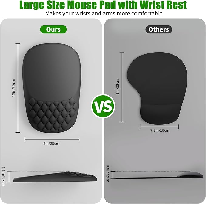 VAGAU Ergonomic Mouse Pad with Wrist Support, Wrist Rest Mousepad Memory Foam & Non-Slip PU Base for - Gaming, Office and Home (Black)