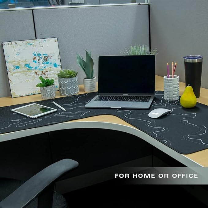 Con-Tact Brand XL Extended Mouse Pad - L-Shaped Desk Mat with Stitched Edges - Non-Slip, Water-Resistant Keyboard Mat - Extra Large Desk Pad for Gamers, Home & Office Use - 36.22" x 15.74" (Topo)