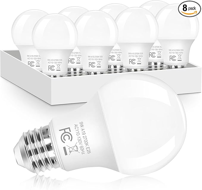 Brightever a19 led Bulb 60w Equivalent, LED Light Bulbs Dimmable, Energy Efficient 9W, 2700K Soft White Light Bulb, 800 Lumens, E26 Standard Base for Bedroom Living Room Home Office Lamp, 8-Pack
