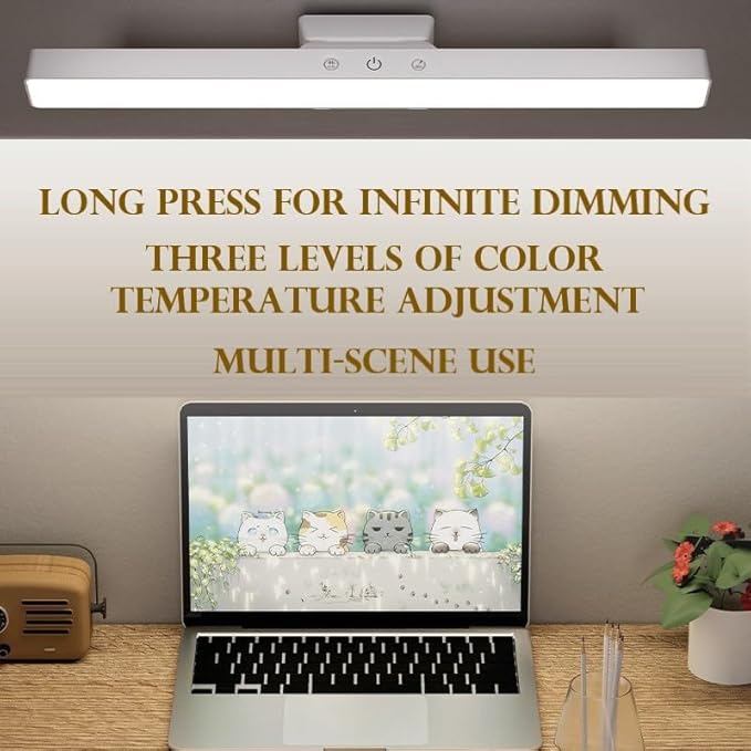 BY-J [2025 Upgraded Version Eye Protection Study Desk Lamp Student Desk Bedside Dressing Table Magnetic Wall-Mounted 42cm Long Cool Light Rechargeable Student Dormitory Children's Reading Light