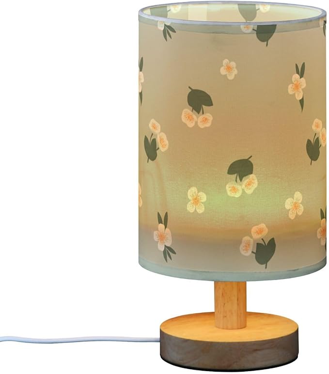 Green Daisy LED Table Lamp, Bedside Lamp with Linen Lampshade, Flicker-Free Eye Care USB Plug in Nightstand Lamp, for Bedroom and Office