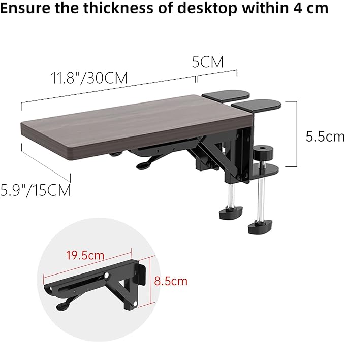 OUGIC Ergonomics Desk Extender Tray, 11.8"x5.9" Punch-Free Clamp on, Foldable Keyboard Drawer Tray, Table Mount Arm Wrist Rest Shelf, Computer Elbow Arm Support