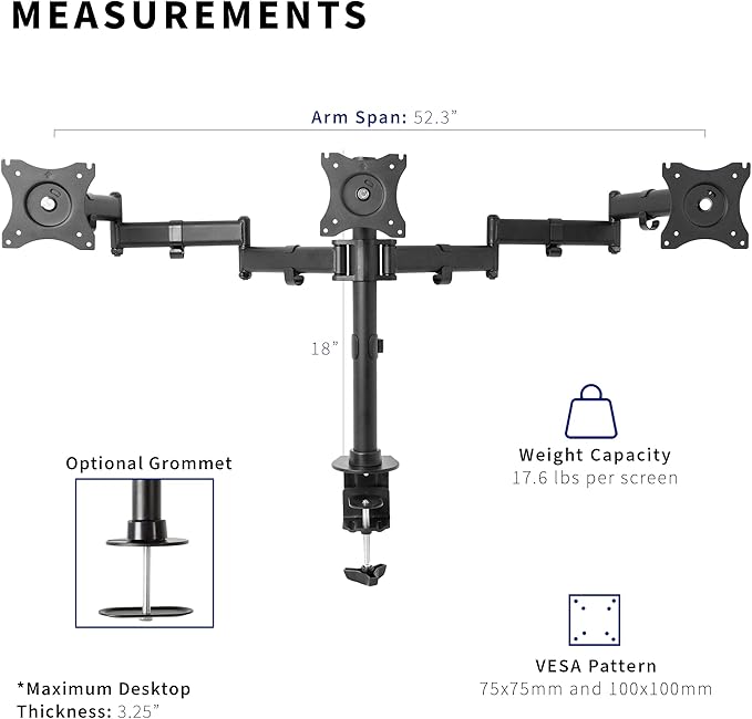VIVO Triple Monitor Adjustable Heavy Duty Mount, Articulating Stand for 3 LCD Screens up to 24 inches STAND-V003M