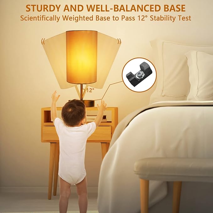 HiBay 17.75" Touch Bedside Table Lamp with USB Charging Ports & AC Outlet, Industrial Black 3-Way Dimmable LED Nightstand Light with Silver-Gray Shade for Bedroom Office Living Room Dorm Decor