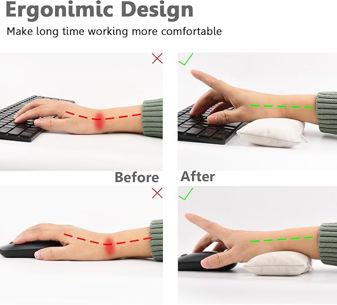 Keyboard Mouse Wrist Rest Bean Bag Set, Ergonomic Wrist Rest for Keyboard and Mouse Filled Ergo Beads, for Laptop, Desktop Computer (Ivory White)