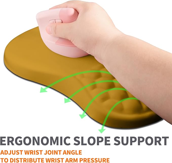 Ergonomic Joint Wrist Support Mouse Pad with Memory Foam Cushion Massage Bump, Carpal Tunnel Mousepad Slope Design for Wrist Rest, 11.8x7.9 in, Goldenrod
