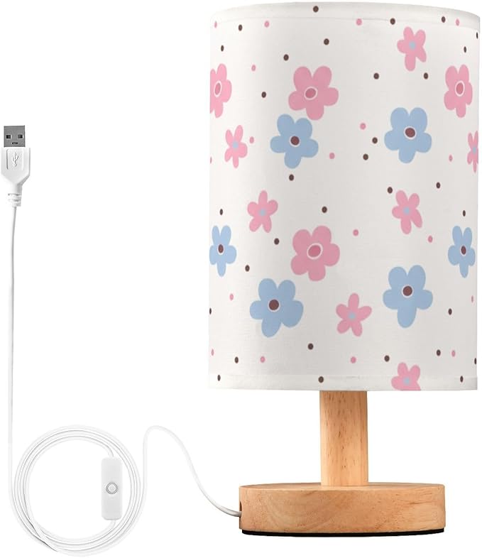 Flower LED Table Lamp, Bedside Lamp with Linen Lampshade, Flicker-Free Eye Care USB Plug in Nightstand Lamp, for Bedroom and Office