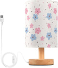 Flower LED Table Lamp, Bedside Lamp with Linen Lampshade, Flicker-Free Eye Care USB Plug in Nightstand Lamp, for Bedroom and Office