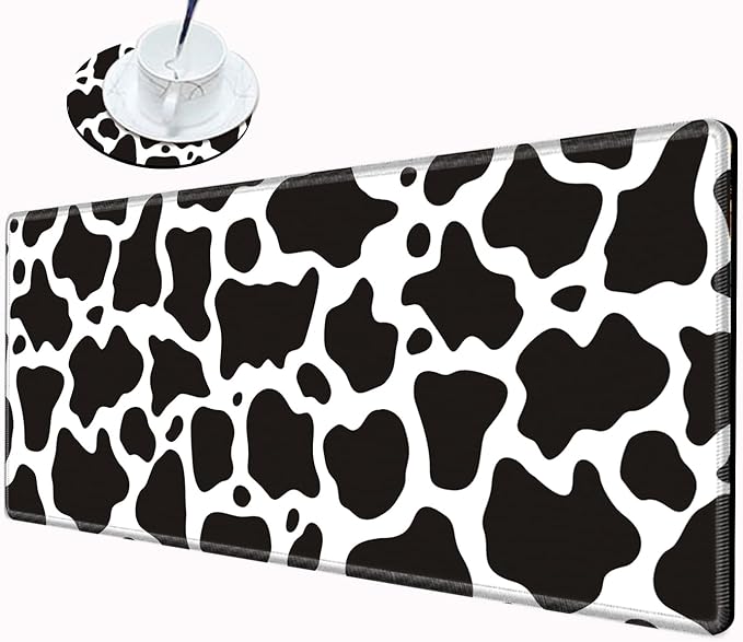 Gaming Mouse Pad Large Mousepad Cow Print Desk Mat XXL Big Desk Pad Rubber Base Computer Pad with Stitched Edges Mouse Mat for Work Game Home Office