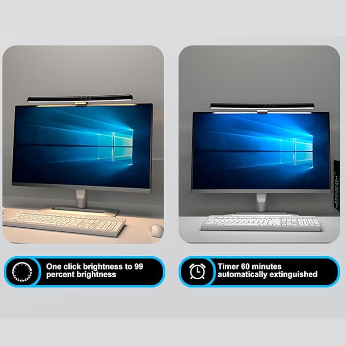 Bewinner Curved Monitor Light Bar 40cm, Asymmetrical Light Source No Glare Blue Light Blocking Stepless Dimming, 3 Color Temperatures Touch Control Type C Powered for 0.6-1.6in Curved Screens