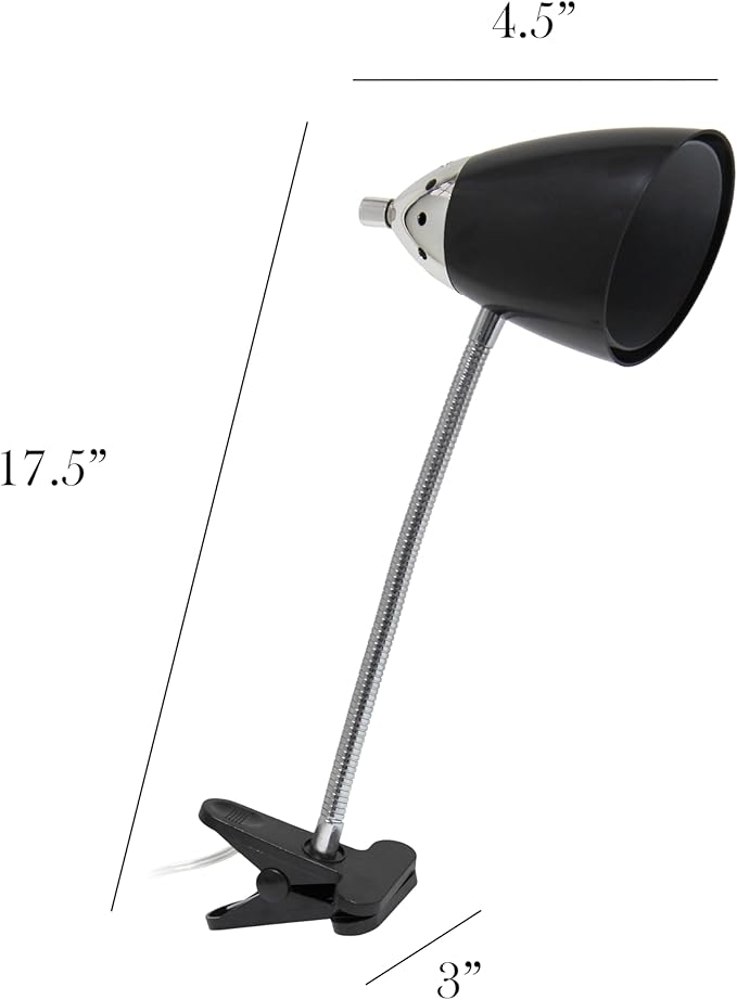 Simple Designs LD2001-BLK-LB 17.5" Flossy Flexible Gooseneck Clip Light Desk Lamp with LED Bulb, Black