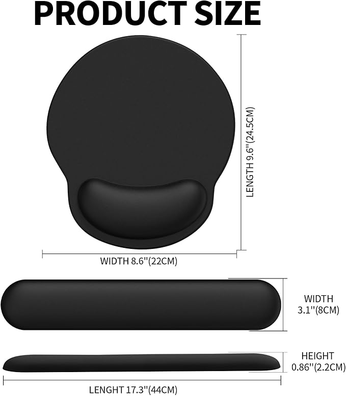 eulps Mouse Pad Wrist Support, Ergonomic Memory Foam Keyboard Wrist Pad & Gel Wrist Rest Set for Computer Keyboard for Easy Typing for Office & Home(Black Set)