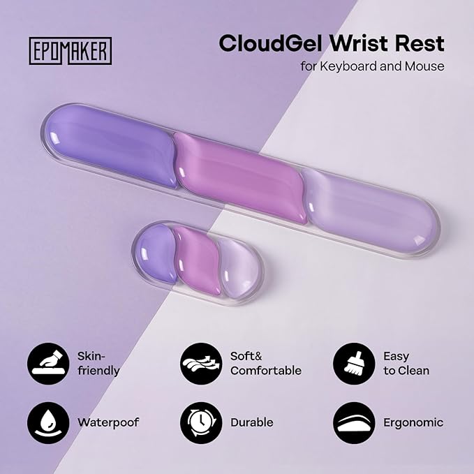 EPOMAKER CloudGel Wrist Rest for Keyboard and Mouse, 2 Pieces Silicone Wrist Support, Anti-Slip Rubber Bottom, Ergonomic Design, Suitable for Office/Computer/Laptop/Gaming (Purple)