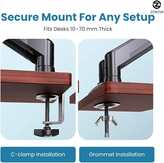 Dual Monitor Arm Full Motion Gas Spring Desk Mount for 13-34" Screens, Space-Saving VESA Stand for Gaming, Work, and Productivity