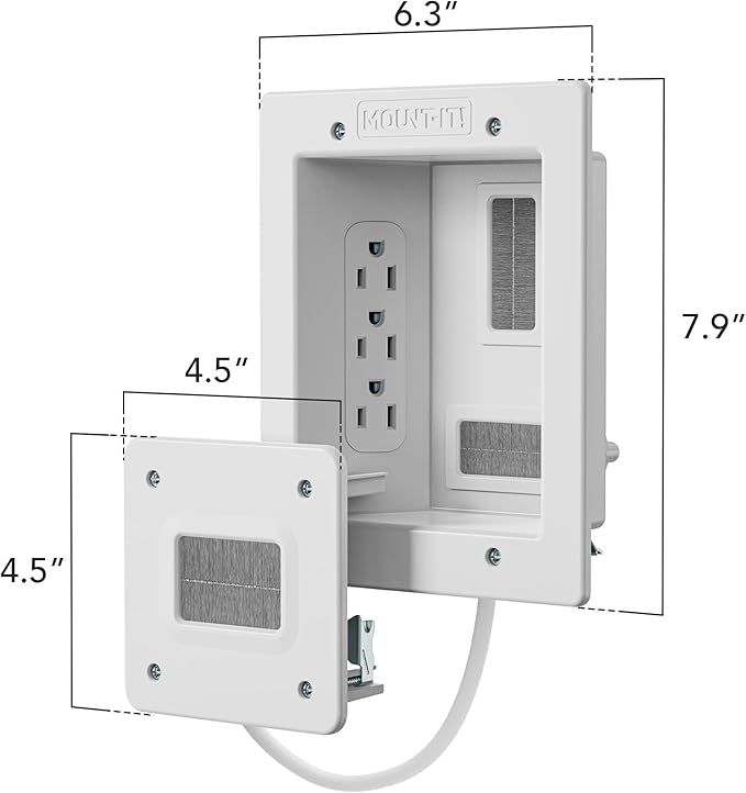 Mount-It! in-Wall TV Cable Management Kit with Recessed Power - Triple Outlet, 9ft Extension Cord and Hand Saw - Easy, Safe TV Outlet Wall Kit and TV Cable Hider Behind Wall
