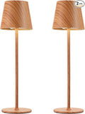 Cordless Table Lamp Rechargeable - Wood Grain 2 Pack 5000mAH Battery Operated Lamp for Counter, 3 Color Stepless Dimming Waterproof LED Wireless Lamp for Dining Kitchen, Outdoor Patio, Touch Control