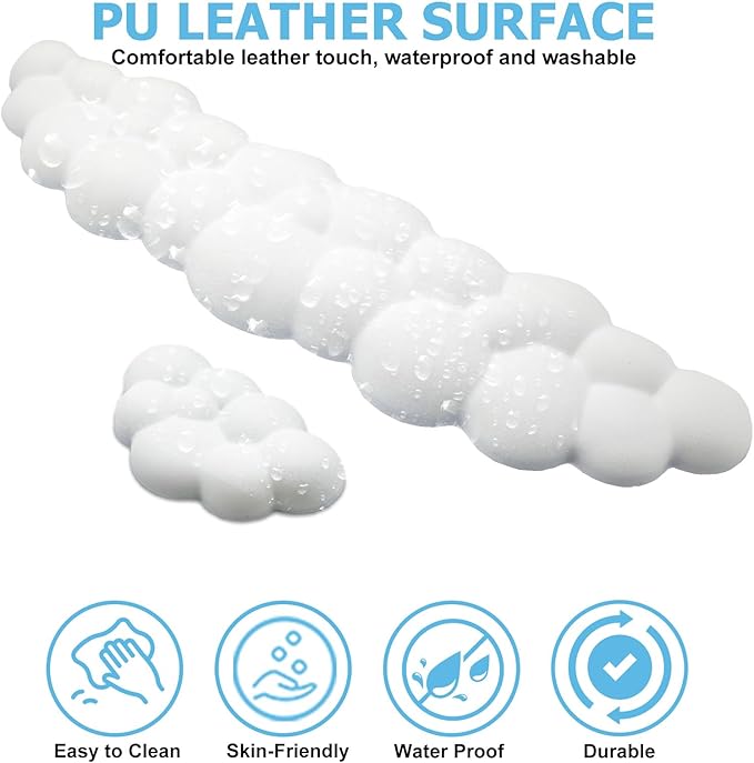 Cloud Wrist Rest Keyboard, PU Leather Memory Foam Wrist Rest for Computer Keyboard, Ergonomic Keyboard Wrist Rest Pad and Cute Mouse Wrist Rest for Gaming, Office, Computer, Typing,White