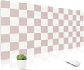 Mouse Pad Leather Desk Mat Large Keyboard Cute Office Desktop Computer Laptop XXL Long Big Aesthetic Modern Design Women Girls Gaming Gamer Oversized Wide Mousepad 31.5"x15.7", Khaki Plaid