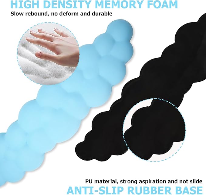Cloud Wrist Rest Keyboard, PU Leather Memory Foam Wrist Support for Computer Keyboard, Ergonomic Keyboard Pad and Cute Mouse Wrist Pad for Gaming, Office, Computer, Easy Typing, Sky Blue