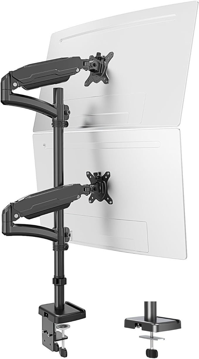 MOUNT PRO Vertical Dual Monitor Mount, Stacked Monitor Stand for 2 Computer Screens up to 32 inches, Fully Adjustable Full Motion Display Desk Mount, Each Arm Holds up to 17.6lbs, VESA Mount