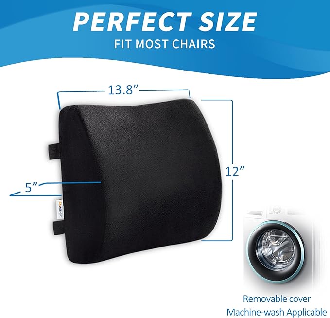 SAIREIDER Comfortable Lumbar Support Pillow for Office Chair, Memory Foam Back Support Pillows for Car、Gaming Chair、 Home Chair, Back Support Improve Posture, Double Adjustable Straps(Black)