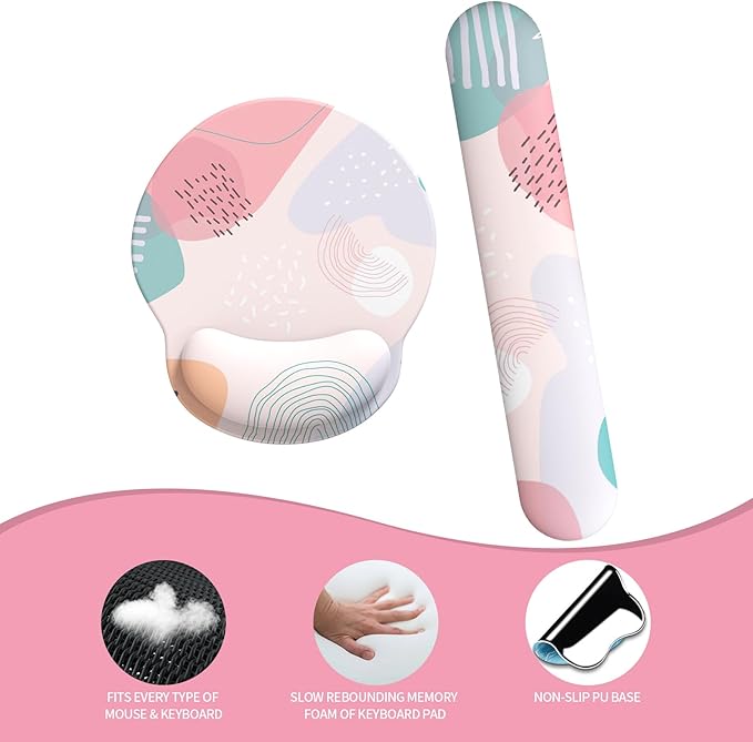eulps Mouse Pad Wrist Support, Ergonomic Memory Foam Keyboard Wrist Pad & Gel Wrist Rest Set for Computer Keyboard for Easy Typing for Office & Home (Floral Fantasy Set)
