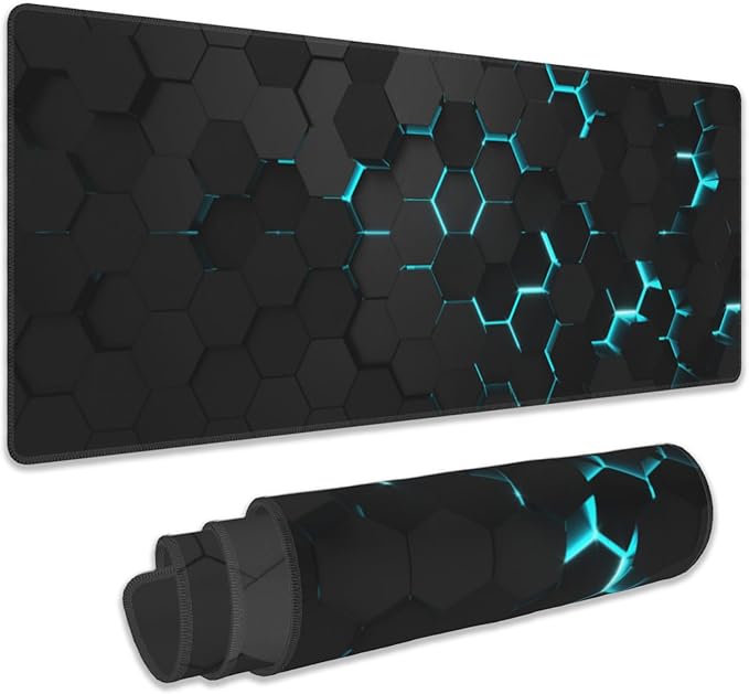 Gaming Mouse Pad, Blue Honeycomb Science Technology Extended Mouse Pad Gaming Large,Big Desk Mat with Non-Slip Base and Stitched Edge,Long Computer Keyboard Mouse Mat for Home Office Work 31.5"x11.8"