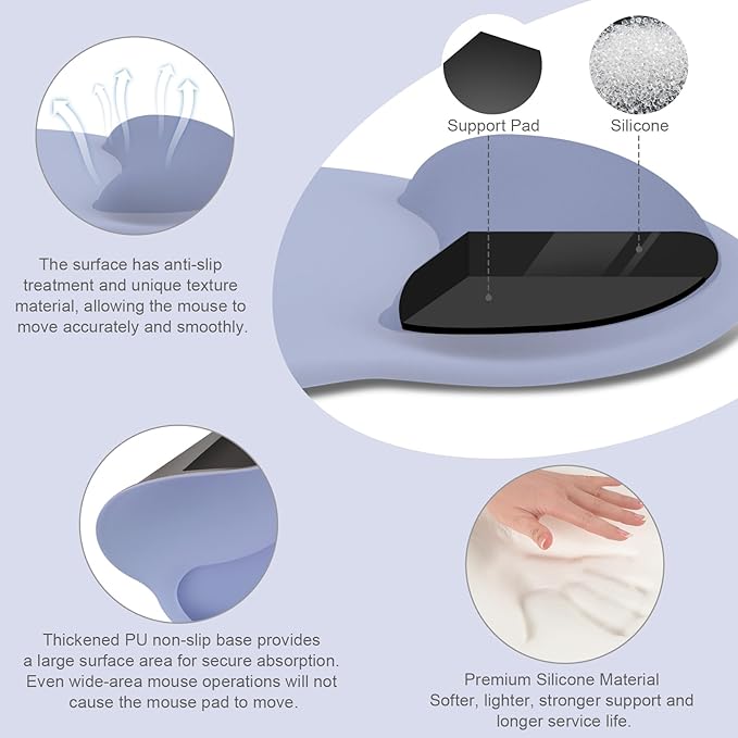 MOSISO Wrist Rest Support for Mouse Pad&Keyboard Set, Circle Curved Ergonomic Mousepad&Coaster Non-Slip Base Home/Office Wrist Support&Easy Typing Pad with Soft Cloth&Silicone Lining, Stone Blue