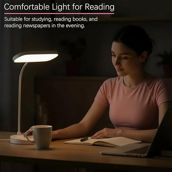 Desk Lamp, Eye-Caring LED for Students, Touch Dimmable, 3 Color Modes, USB-C Rechargeable, Flexible Gooseneck with Phone Holder, Study & Reading Lamp for Dorm/Office/Home