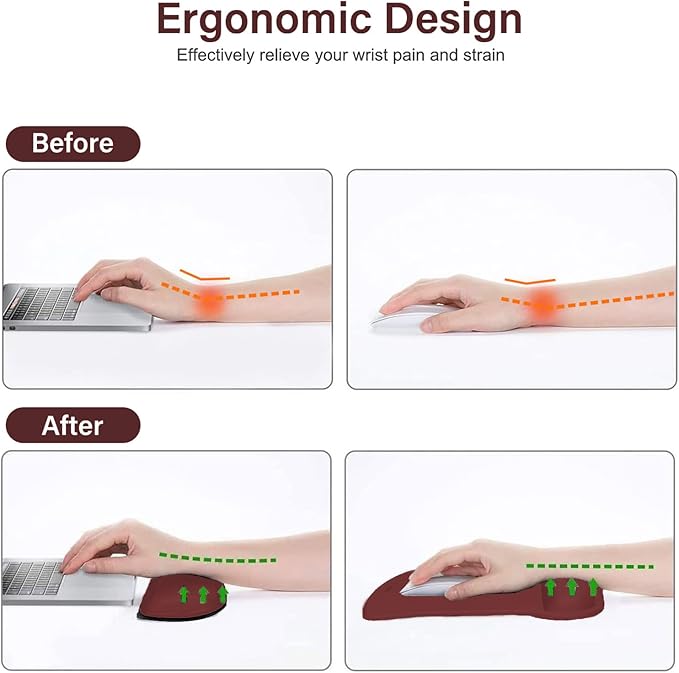 MOSISO Wrist Rest Support for Mouse Pad & Keyboard Set, Ergonomic Mousepad Non-Slip Base Home/Office Easy Typing Cushion with Neoprene Cloth & Raised Memory Foam, Wine Red