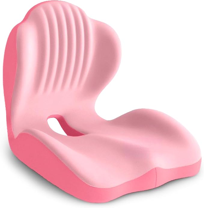 Ergonomic Seat Cushion, Office Chair Seat Cushions with L-Shaped Integrated Design, Memory Foam Orthopedic Cushion with Coccyx Hollow, Lumbar Support & Tailbone Support for Long Sitting (Pink)