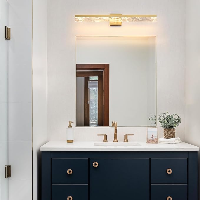 Gold Bathroom Light Fixtures, 32 Inch Modern Vanity Lights for Bathroom 24W Dimmable Vanity Lighting Fixtures Over Mirror LED Vanity Light Bar for Restroom Mirror 3000K