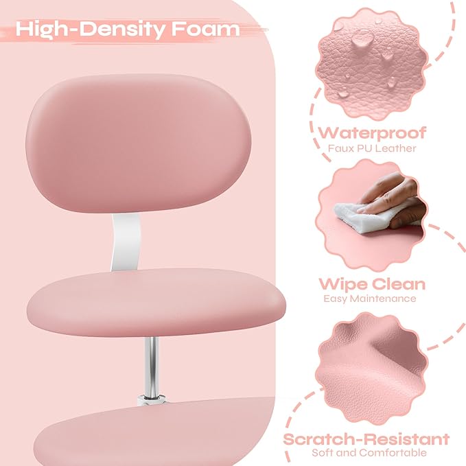 Ergonomic Cross Legged Office Chair with Wheels, ADHD Chair for Adults, Meditation Chair, Yoga Office Chair, Comfortable Back Support, Height Adjustable,Small Spaces, PU Leather, Pink