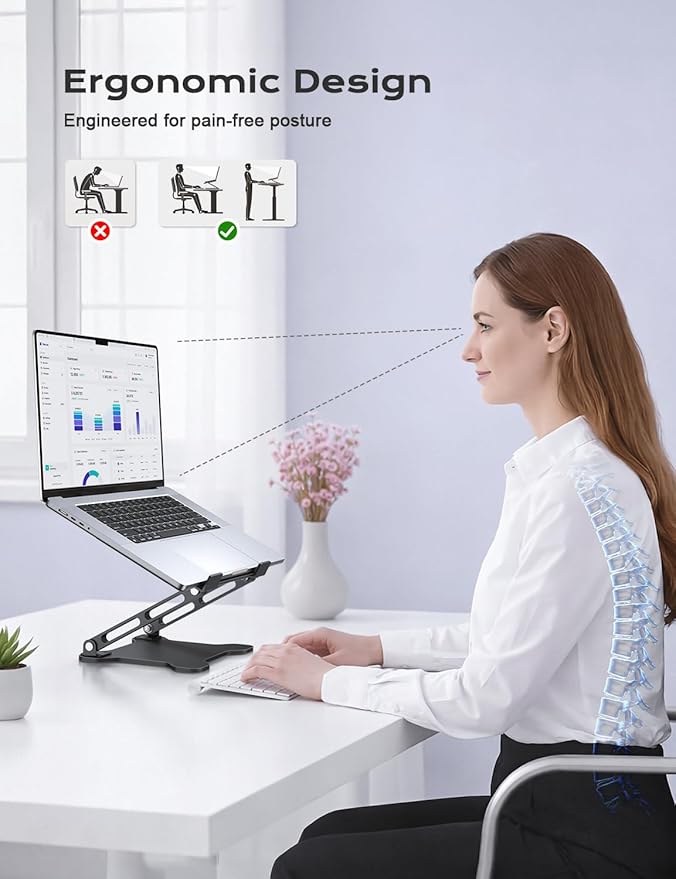 Adjustable Laptop Stand for Desk, Metal Foldable Laptop Riser, Ventilated Cooling Lectern, Ergonominc Computer Notebook Stand for Desk Compatible with 10-15.6“ Laptops