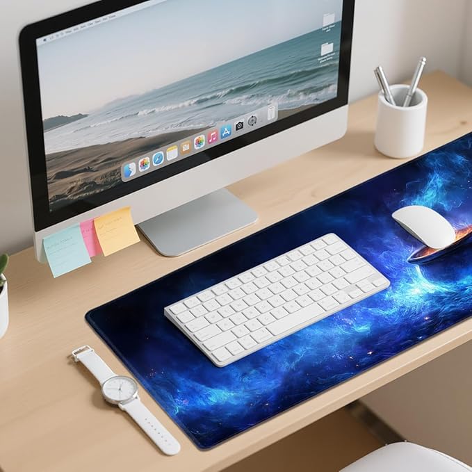 Magic Desk Mat Gaming Large Mouse Pad Blue Mystic Night Glow Mousepad Computer Keyboard Pad Mouse Mat Laptop Mat 31.5 x 11.8 Mouse Pads for Desk Home Office Gaming