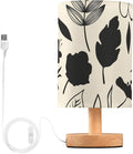 Black Floral LED Table Lamp, Bedside Lamp with Linen Lampshade, Flicker-Free Eye Care USB Plug in Nightstand Lamp, for Bedroom and Office