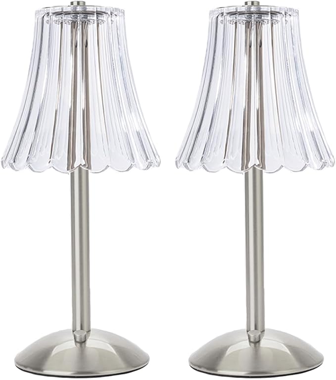 Cordless Table Lamps for Home,Table,Dining Room, Gold Rechargeable Lamps, USB Charge 12'' Tall LED Brass Portable Outdoor Indoor Table Lamp with Built-in Dimmer (Silver-Pack 2)
