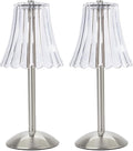 Cordless Table Lamps for Home,Table,Dining Room, Gold Rechargeable Lamps, USB Charge 12'' Tall LED Brass Portable Outdoor Indoor Table Lamp with Built-in Dimmer (Silver-Pack 2)