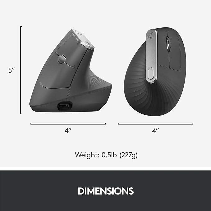 Logitech MX Vertical Wireless Mouse – Ergonomic Design Reduces Muscle Strain, Move Content Between 3 Windows and Apple Computers, Rechargeable, Graphite, Pack of 4