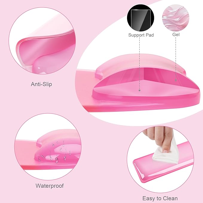 MOSISO Gel Wrist Rest Support for Mouse Pad&Keyboard Set, Irregular Oval Ergonomic Mousepad Keyboard Pad Non-Slip Base Home/Office Cooling Gel Easy Typing Pad for Computer Laptop, Pink