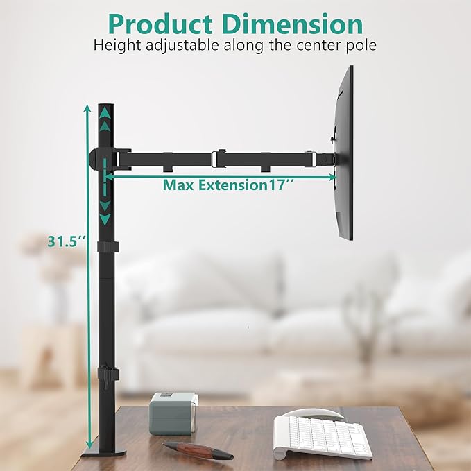 WALI Monitor Arm Mount for Desk, Single Extra Tall Computer Desk Mount, Monitor Bracket Mount Stand Single, up to 32 inch, 22 lbs (M001XL), Black