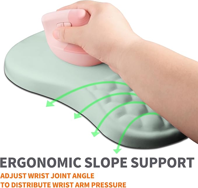 Ergonomic Joint Wrist Support Mouse Pad with Memory Foam Cushion Massage Bump, Carpal Tunnel Mousepad Slope Design for Wrist Rest, 11.8x7.9 in, LightCyan