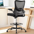 Marsail Drafting Chair, Tall Office Chair with 2D Lumbar Support, Standing Desk Chair,High Office Chair with Padded Flip-Up Armrests & Adjustable Footrest Ring, Ebony