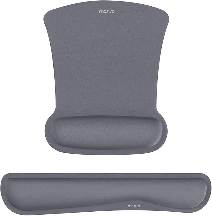 MOSISO Wrist Rest Support for Mouse Pad & Keyboard Set, Ergonomic Mousepad Non-Slip Base Home/Office Easy Typing Cushion with Neoprene Cloth & Raised Memory Foam, Space Gray