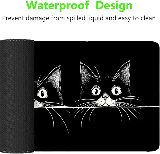 Cute Black Cat Desk Mat Anime Cartoon XL Mouse Pad Large Mousepad Extended Laptop Keyboard Mat Gaming Desk Pad Mouse Mat 31.5"x11.8" Office Computer Keyboard Laptop Home