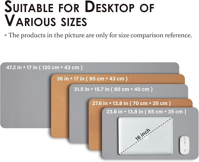Large Cork Desk Mat - 47.2"x 17" Desk Pad for Office and Home - Ideal for Large Mouse Pad and Desk Mats on Top of Desks(Gray)