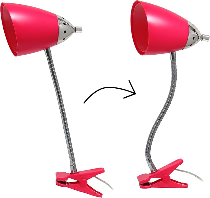 Simple Designs LD2001-PNK-LB 17.5" Flossy Flexible Gooseneck Clip Light Desk Lamp with LED Bulb, Pink