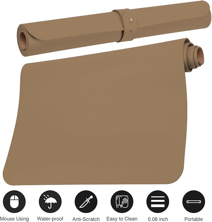 Boutilon Leather Desk Pad Protector,Non-Slip Mouse Pad,Laptop Desk Pad,Office Mouse Mat,Waterproof Leather Desk Blotter,Desk Writing Pad for Office and Home (M-Dark Apricot,30"x14")
